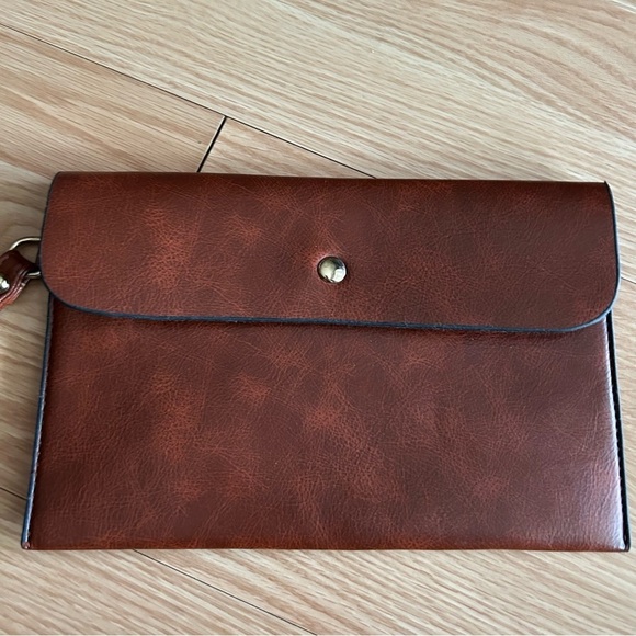 Brown Leather Snap Clutch Wristlet - Picture 2 of 7